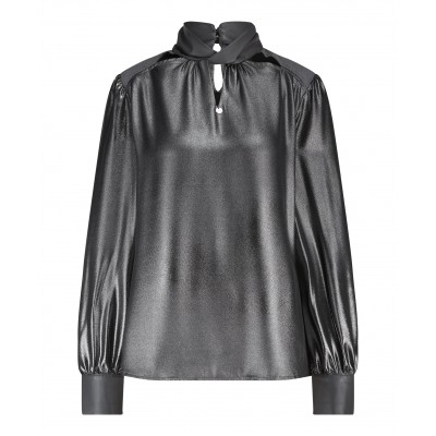 Twisted Collar Blouse Metallic Grey
