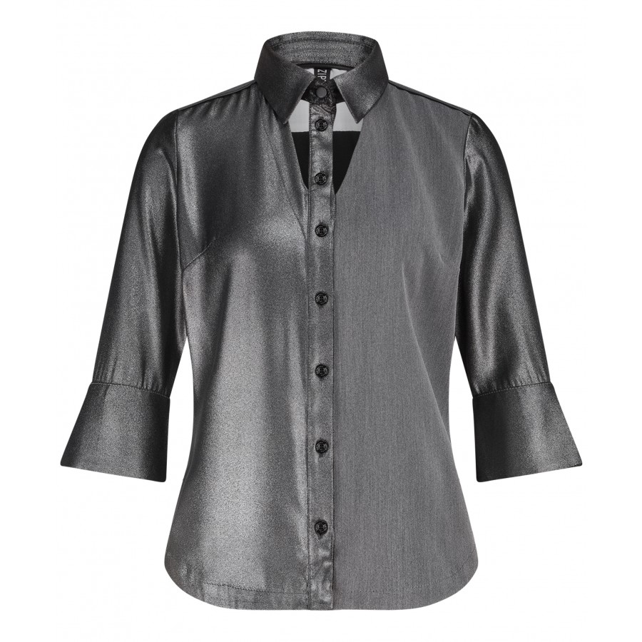 Blouse Cut-Out Metallic Grey