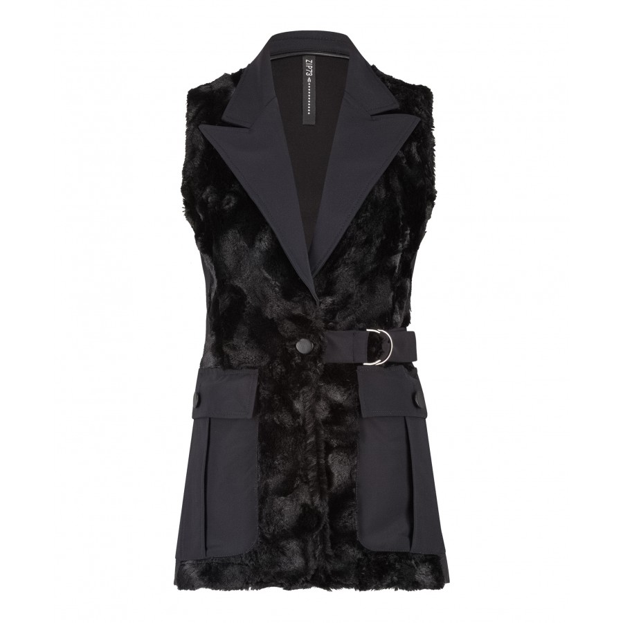 Gilet Long Cargo Teddy Black