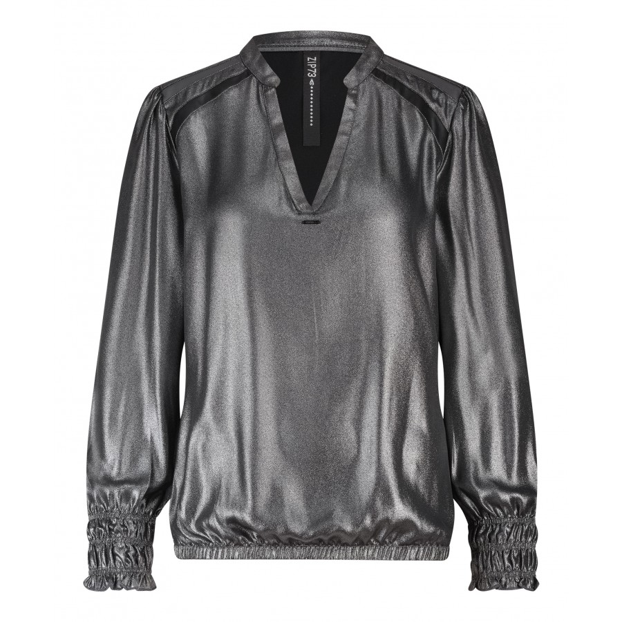 Top Leather details Metallic Grey