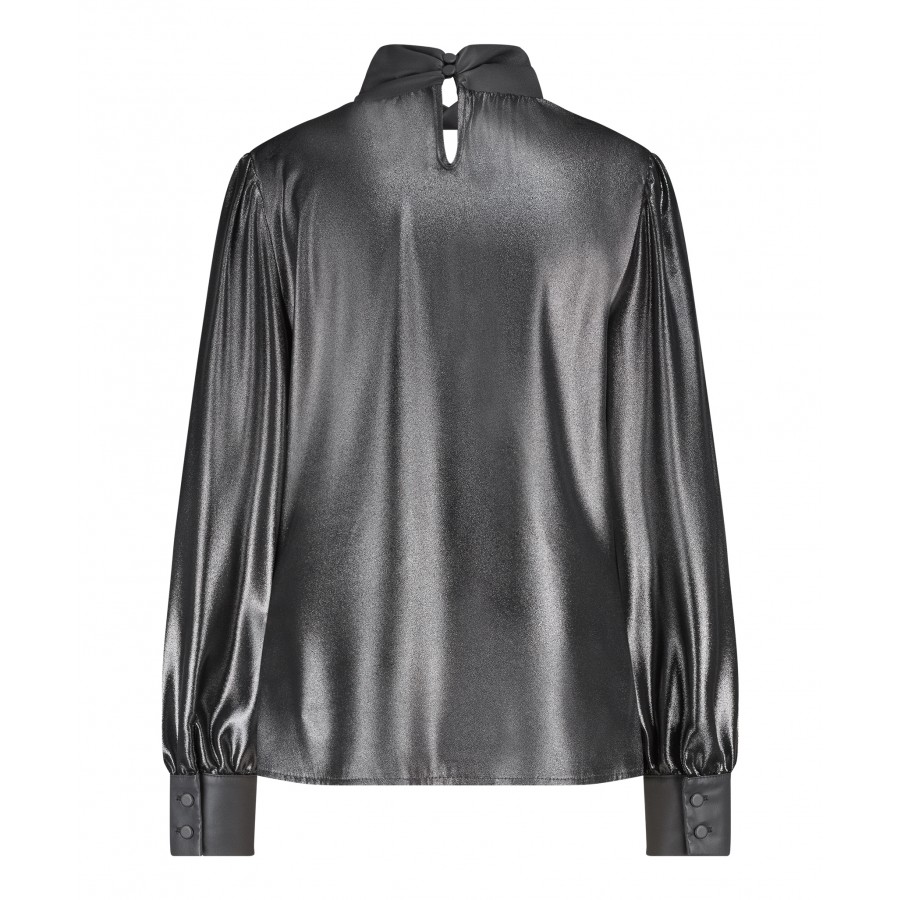 Twisted Collar Blouse Metallic Grey
