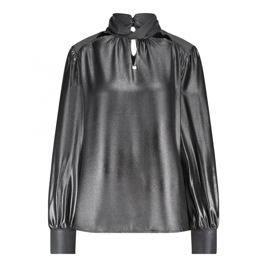 Twisted Collar Blouse Metallic Grey